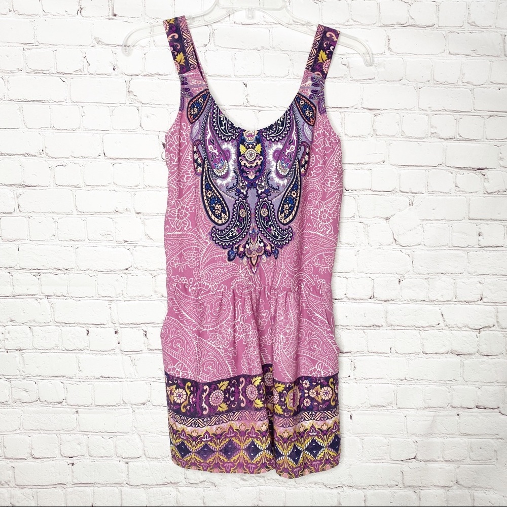 Xhilaration Pink Purple Boho Paisley Romper- NWT